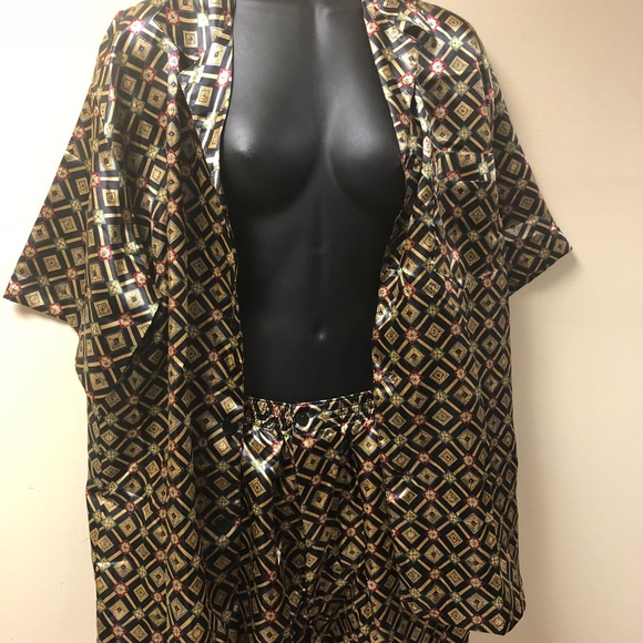 CELSA 2 piece satin pajamas size large mod print - Picture 3 of 4